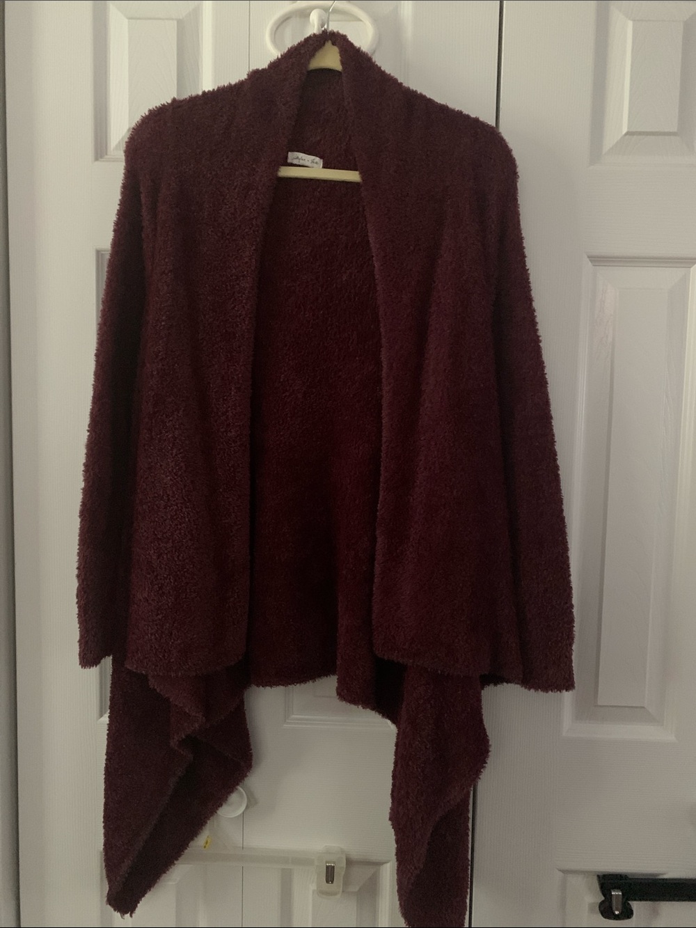 Plush Open-Front Draped Cardigan - Burgundy